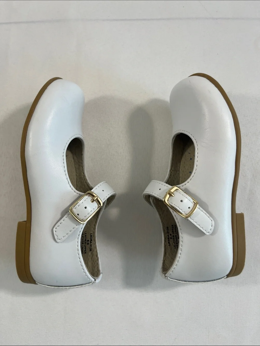FootMates Laura White Mary Jane Shoes Leather Upper Tan Outsole Toddler 8